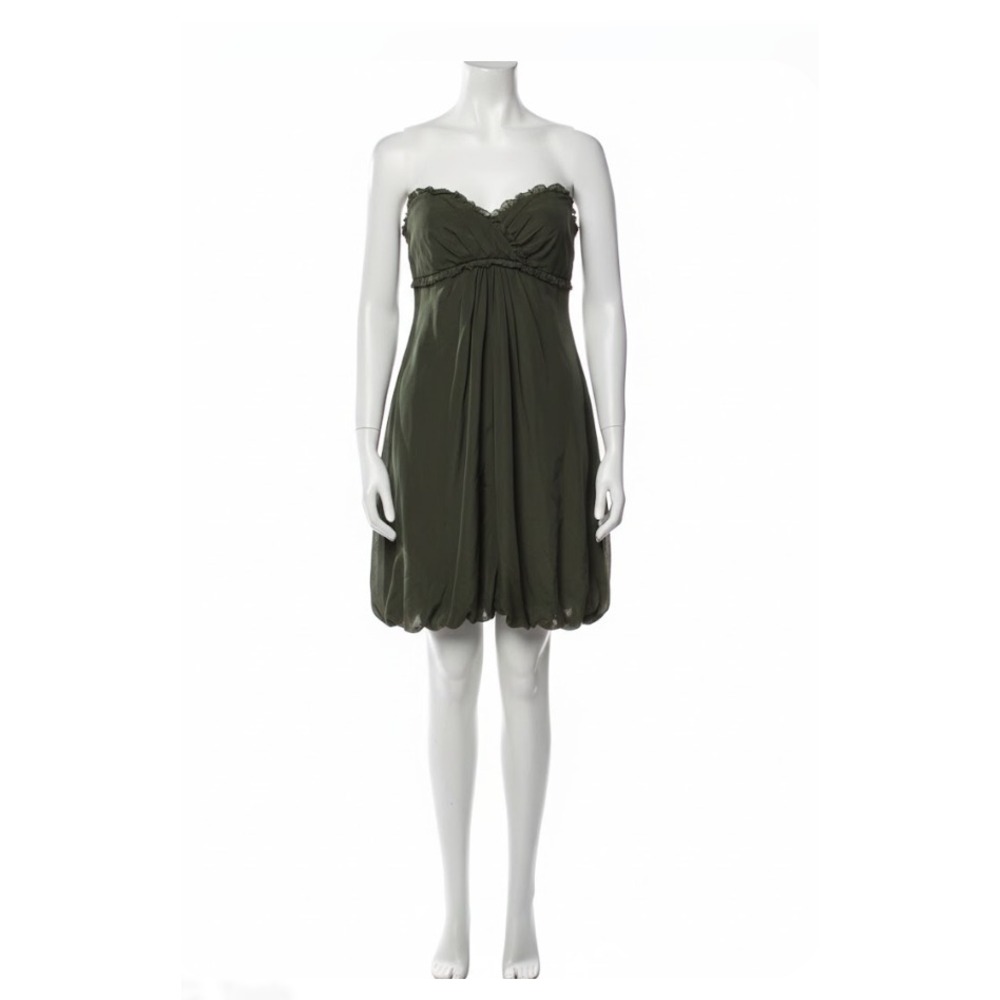 Vera Wang Vintage Y2K Silk Prom Dress Size 4 Olive Green Bubble Hem Mini Archive